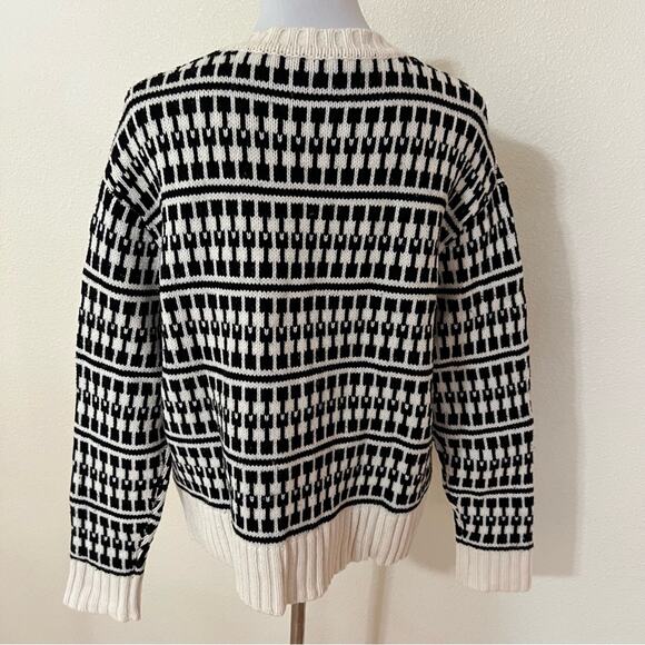 Jason Wu black white knit graphic pullover crewneck sweater MEDIUM - Picture 5 of 8